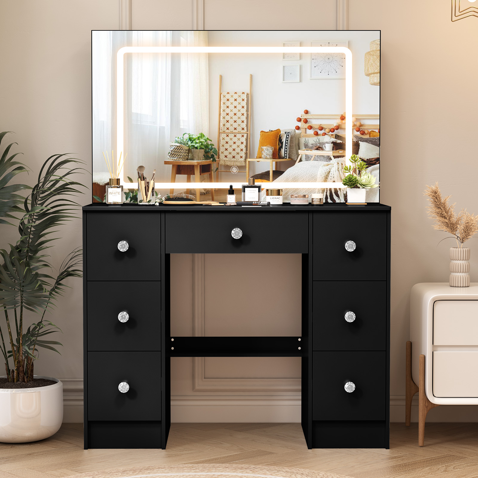 Home Decor Lighting Brands - Mesa de Maquiagem Preta com Espelho