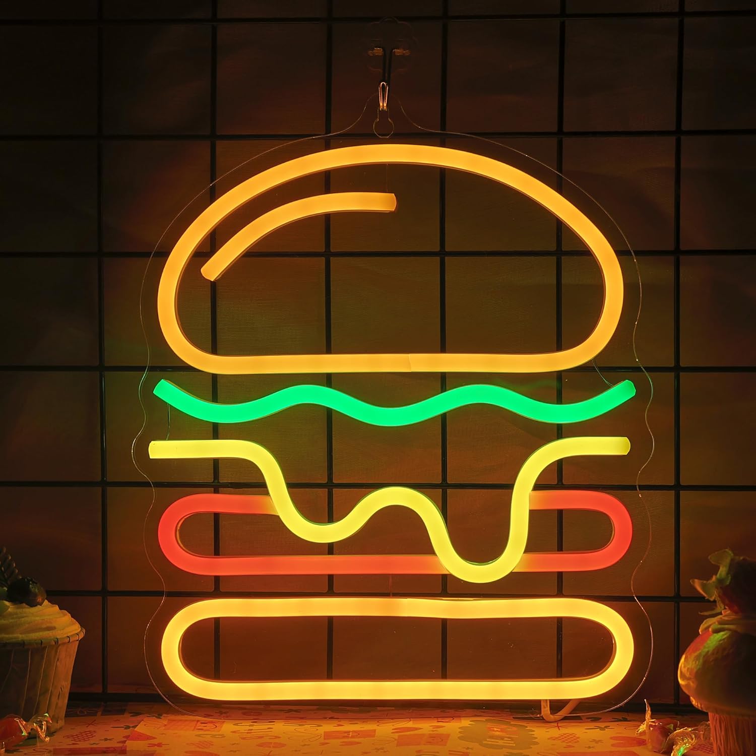 Lighting Decoration Ideas For Home - Sinal de néon hambúrguer com queijo