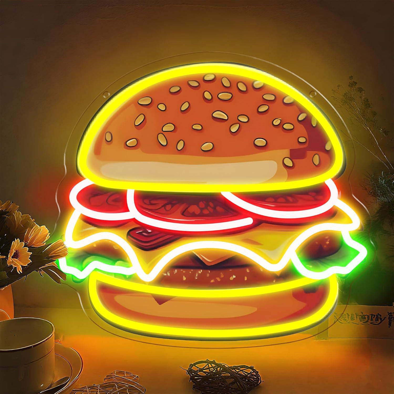 Wall Decor Lighting - Letreiro Neon LED de Hambúrguer para